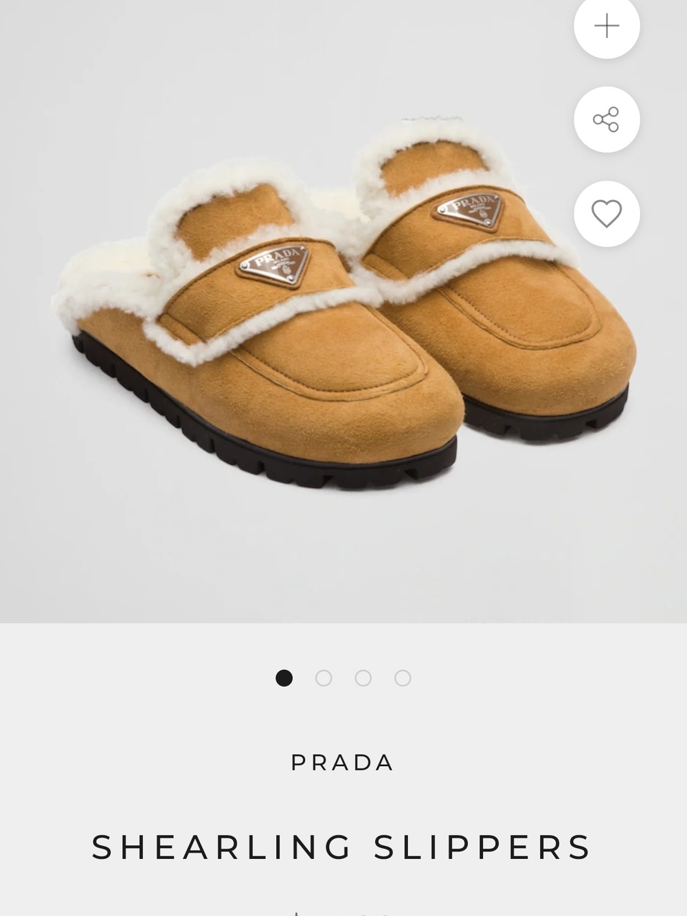 Prada Shearling Mule Slippers in Camel with White Trim
